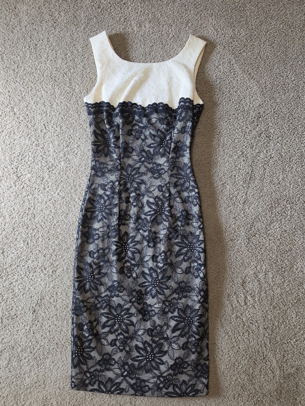Hybrid Sleevless Black and White Lace Fitted Knee Length Dress